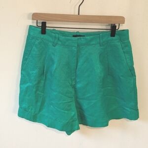 J. Crew 2020 Green Drapey High Rise Trouser Pleated Short in Satin-faced Size 10